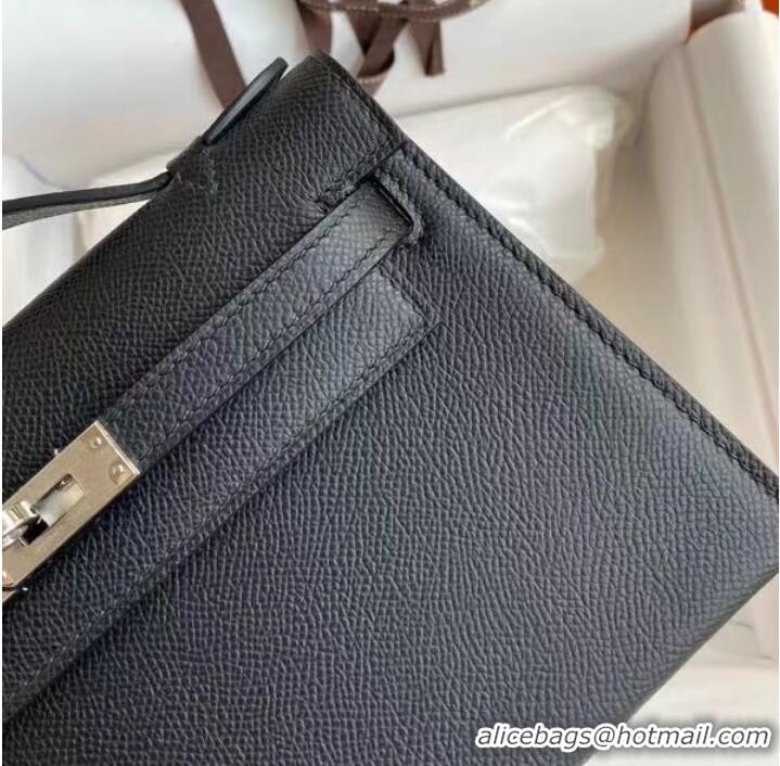 Practical Classic Hermes Original Epsom Leather KEL2278 black&Silver-Tone Metal