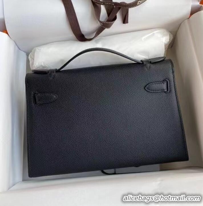 Practical Classic Hermes Original Epsom Leather KEL2278 black&Silver-Tone Metal