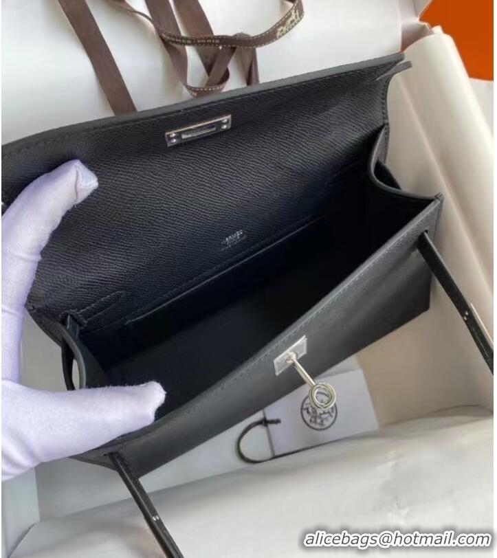 Practical Classic Hermes Original Epsom Leather KEL2278 black&Silver-Tone Metal