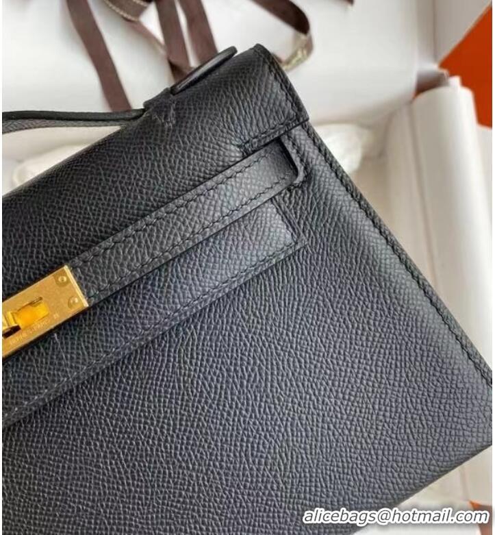 Inexpensive Hermes Original Epsom Leather KEL2278 black&gold-Tone Metal