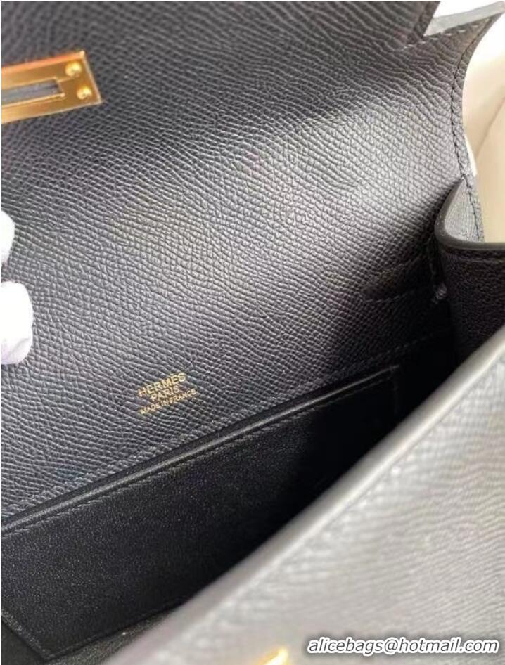 Inexpensive Hermes Original Epsom Leather KEL2278 black&gold-Tone Metal