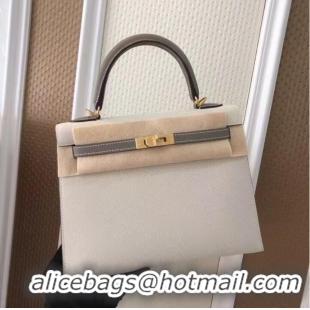 New Fashion Hermes Original Epsom Leather KEL2578 white&grey