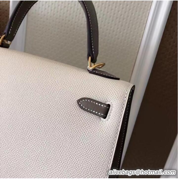 New Fashion Hermes Original Epsom Leather KEL2578 white&grey