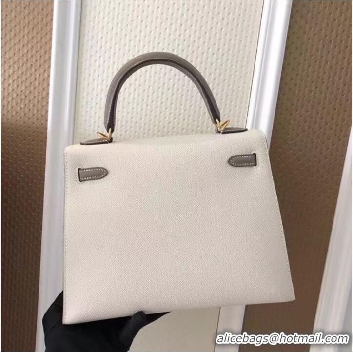 New Fashion Hermes Original Epsom Leather KEL2578 white&grey