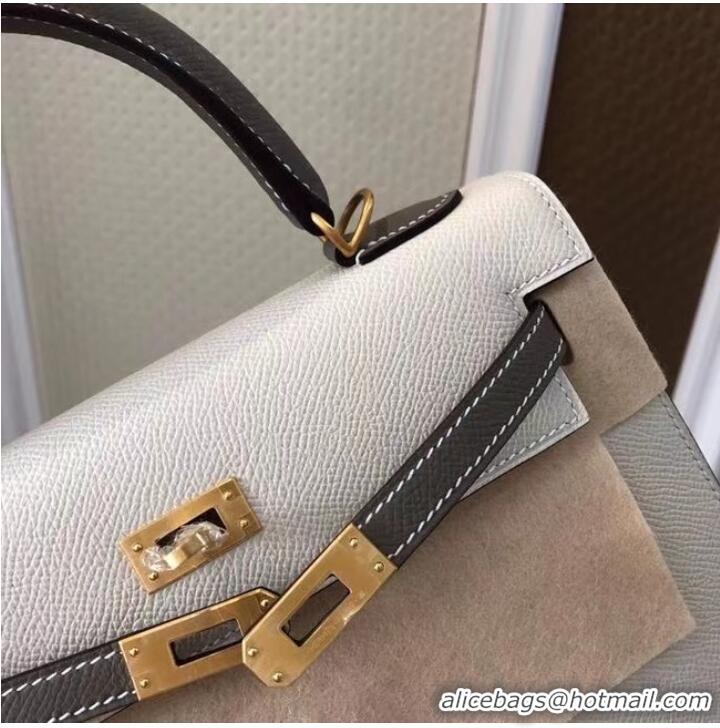 New Fashion Hermes Original Epsom Leather KEL2578 white&grey