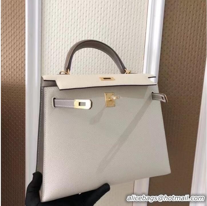 New Fashion Hermes Original Epsom Leather KEL2578 white&grey