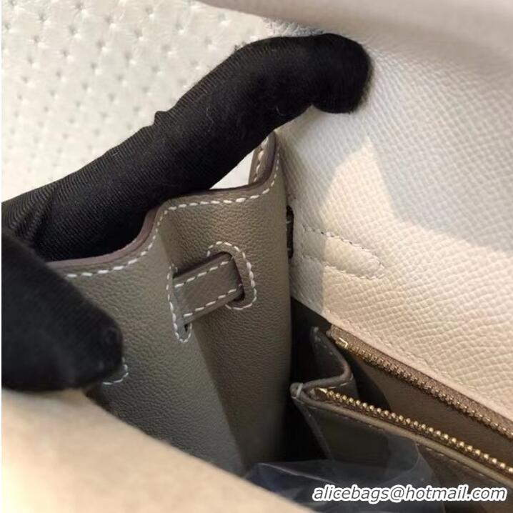 New Fashion Hermes Original Epsom Leather KEL2578 white&grey