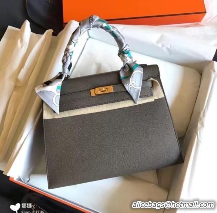 Luxury Discount Hermes Original Epsom Leather KEL2578 dark grey