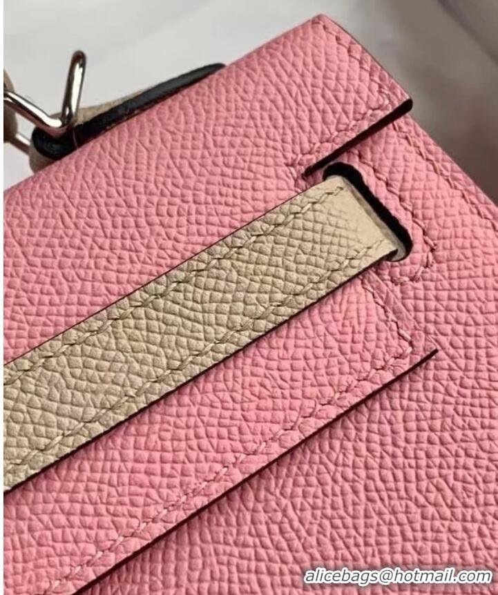 New Style Hermes Original Epsom Leather KEL2578 pink&light grey