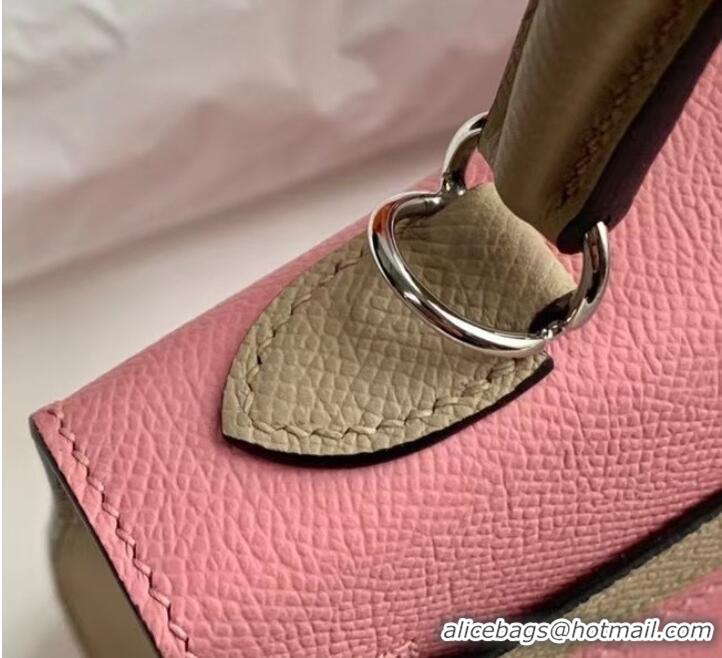 New Style Hermes Original Epsom Leather KEL2578 pink&light grey