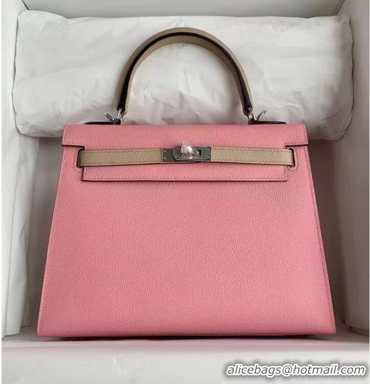 New Style Hermes Original Epsom Leather KEL2578 pink&light grey