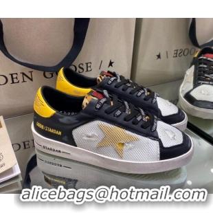 Discount Golden Goose Stardan Sneakers in Black/Yellow Leather and White Mesh 1027072