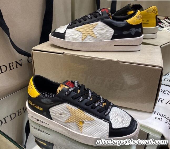 Discount Golden Goose Stardan Sneakers in Black/Yellow Leather and White Mesh 1027072