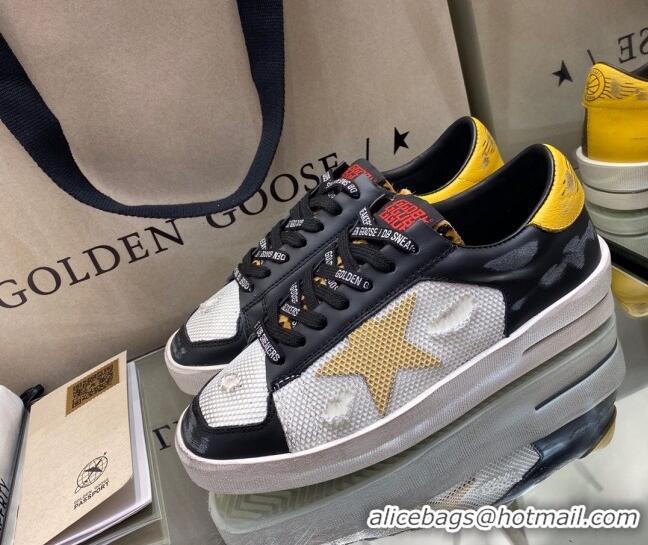 Discount Golden Goose Stardan Sneakers in Black/Yellow Leather and White Mesh 1027072