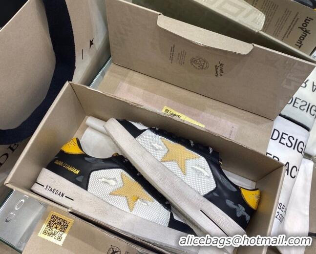 Discount Golden Goose Stardan Sneakers in Black/Yellow Leather and White Mesh 1027072