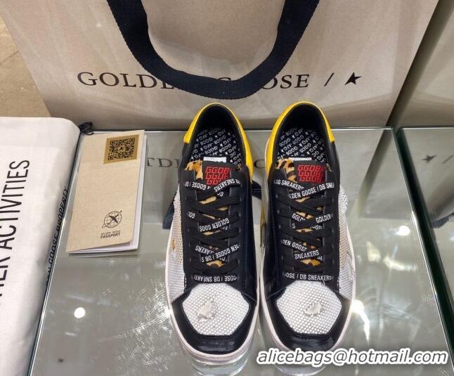 Discount Golden Goose Stardan Sneakers in Black/Yellow Leather and White Mesh 1027072