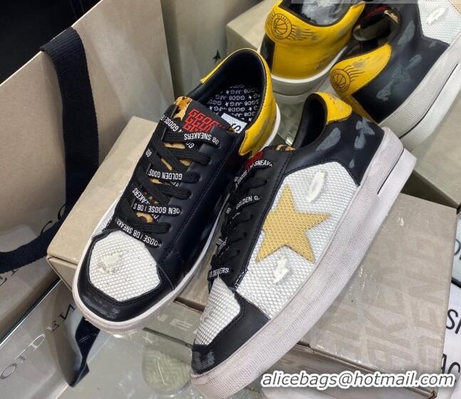 Discount Golden Goose Stardan Sneakers in Black/Yellow Leather and White Mesh 1027072