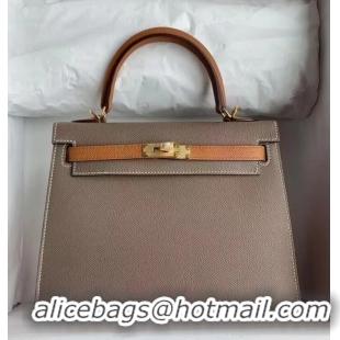 Top Quality Hermes Original Epsom Leather KEL2578 grey&brown