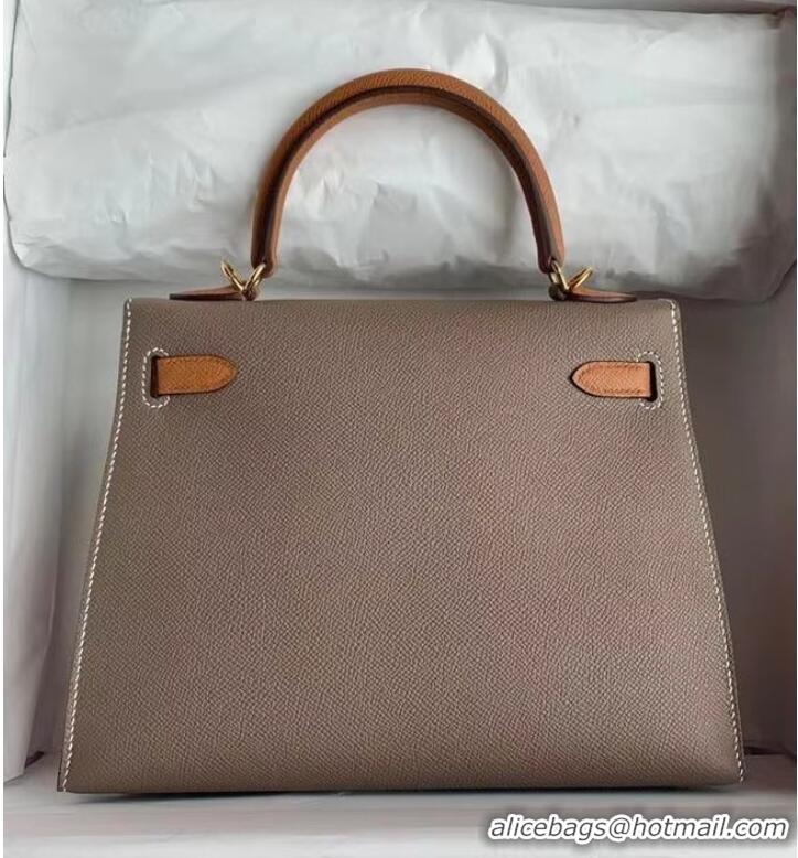 Top Quality Hermes Original Epsom Leather KEL2578 grey&brown