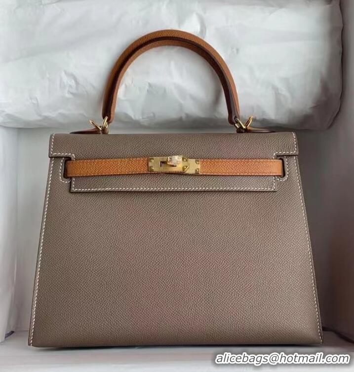 Top Quality Hermes Original Epsom Leather KEL2578 grey&brown