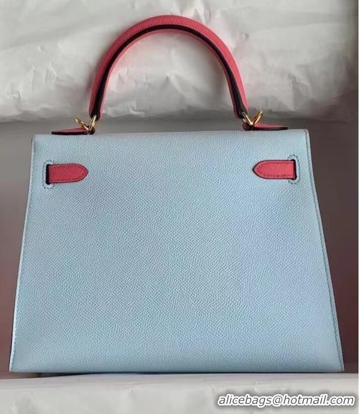 Low Cost Hermes Original Epsom Leather KEL2578 skyblue&pink