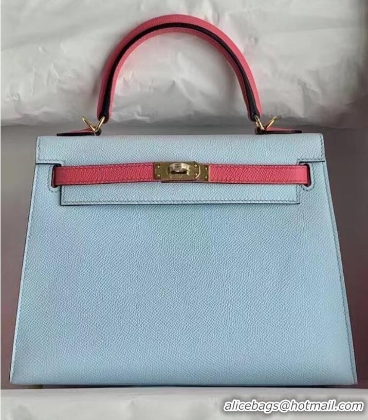 Low Cost Hermes Original Epsom Leather KEL2578 skyblue&pink