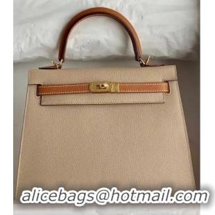 Inexpensive Hermes Original Epsom Leather KEL2578 light grey&brown