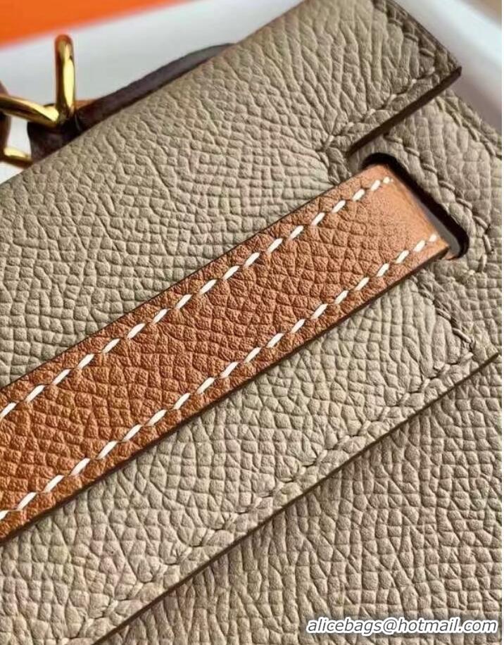 Inexpensive Hermes Original Epsom Leather KEL2578 light grey&brown