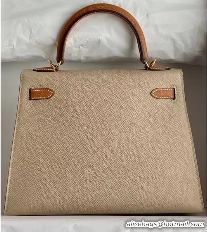 Inexpensive Hermes Original Epsom Leather KEL2578 light grey&brown