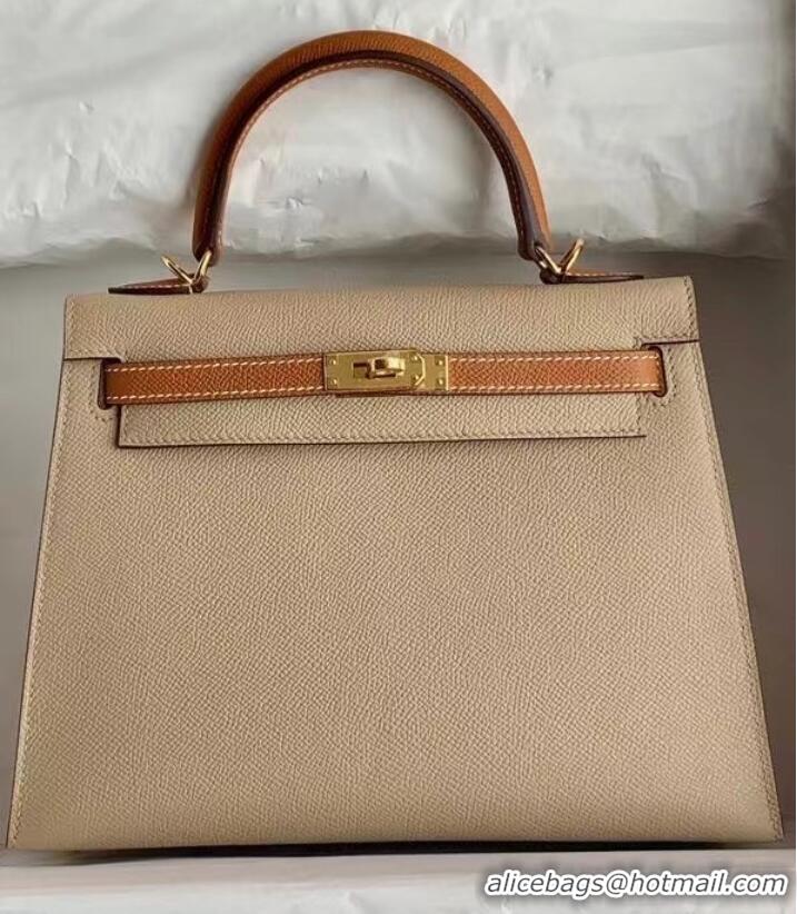 Inexpensive Hermes Original Epsom Leather KEL2578 light grey&brown