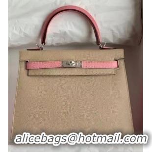 Buy Cheap Hermes Original Epsom Leather KEL2578 light grey&pink