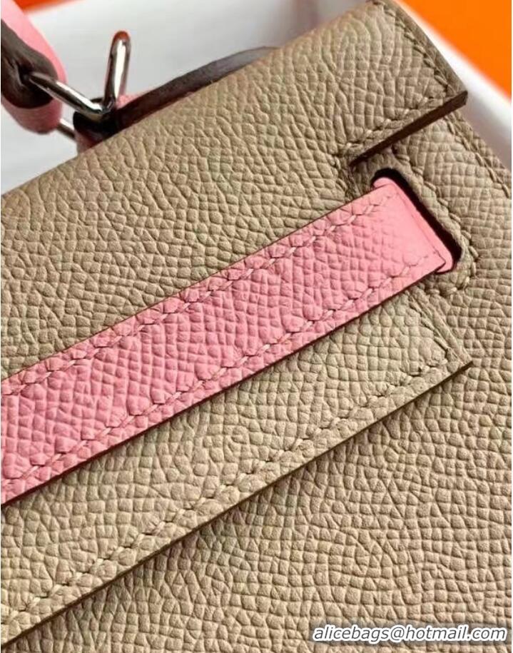 Buy Cheap Hermes Original Epsom Leather KEL2578 light grey&pink