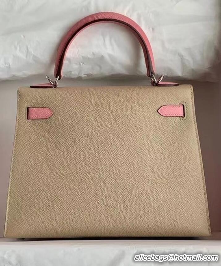 Buy Cheap Hermes Original Epsom Leather KEL2578 light grey&pink