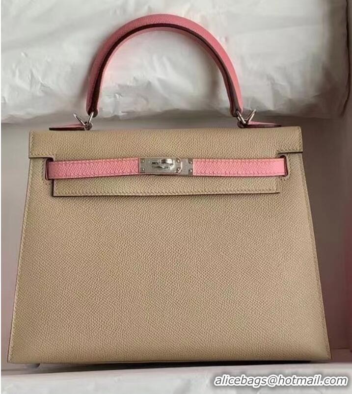 Buy Cheap Hermes Original Epsom Leather KEL2578 light grey&pink