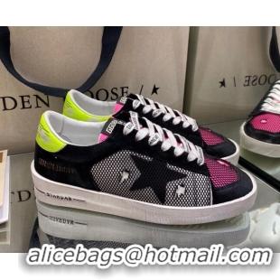 Stylish Golden Goose Stardan Sneakers in Black Mesh With Fluorescent Green Back 1027073