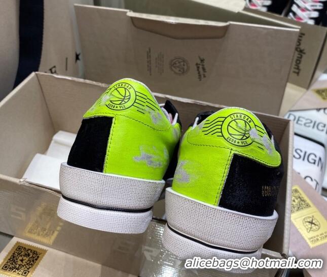 Stylish Golden Goose Stardan Sneakers in Black Mesh With Fluorescent Green Back 1027073