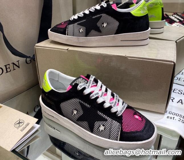 Stylish Golden Goose Stardan Sneakers in Black Mesh With Fluorescent Green Back 1027073