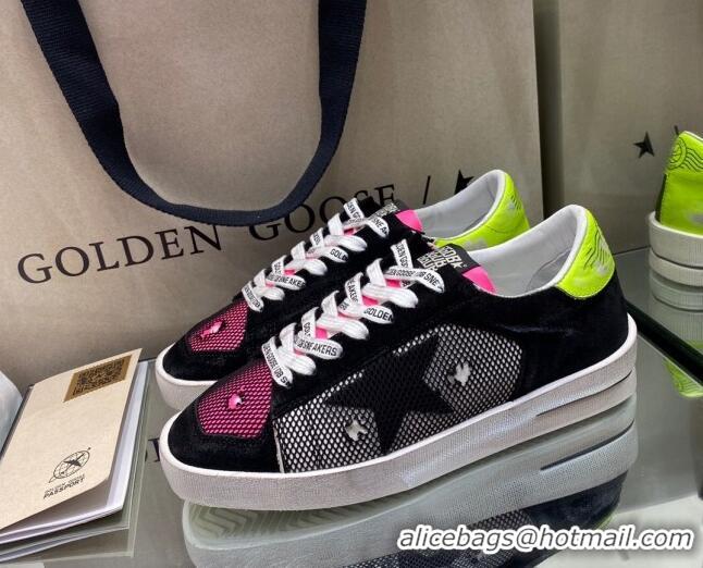 Stylish Golden Goose Stardan Sneakers in Black Mesh With Fluorescent Green Back 1027073