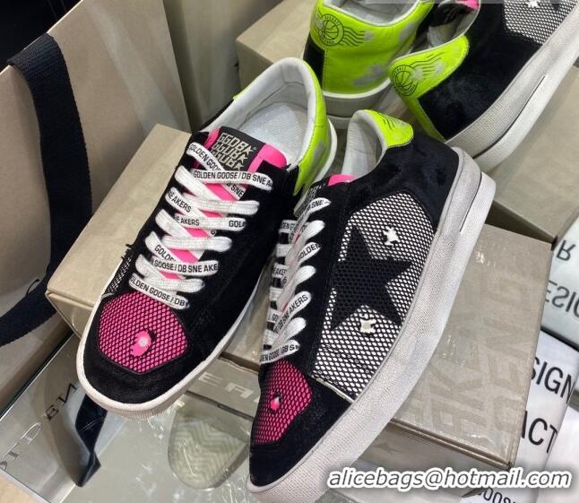 Stylish Golden Goose Stardan Sneakers in Black Mesh With Fluorescent Green Back 1027073