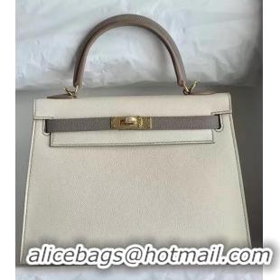 Top Quality Hermes Original Epsom Leather KEL2578 cream&grey