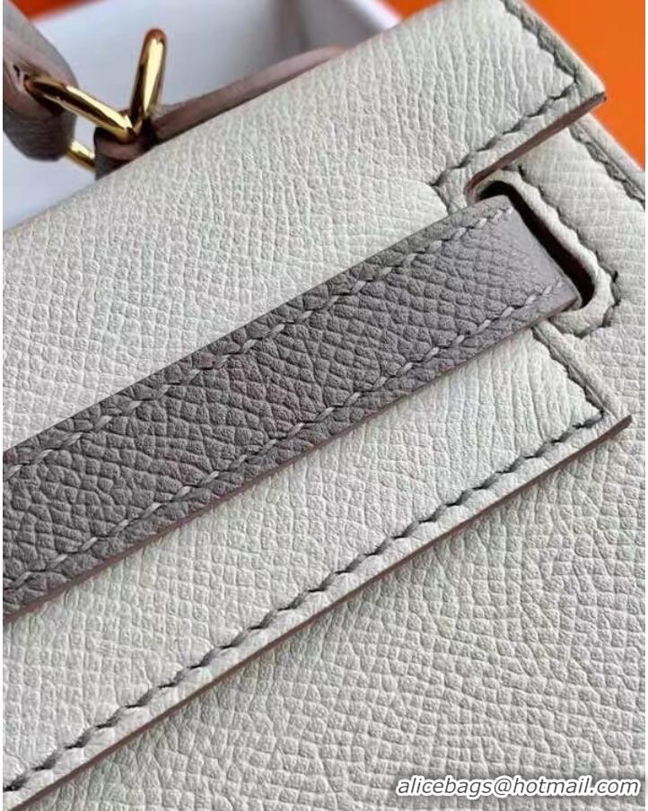 Top Quality Hermes Original Epsom Leather KEL2578 cream&grey