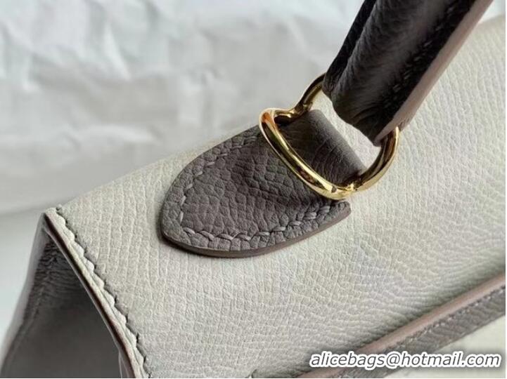 Top Quality Hermes Original Epsom Leather KEL2578 cream&grey