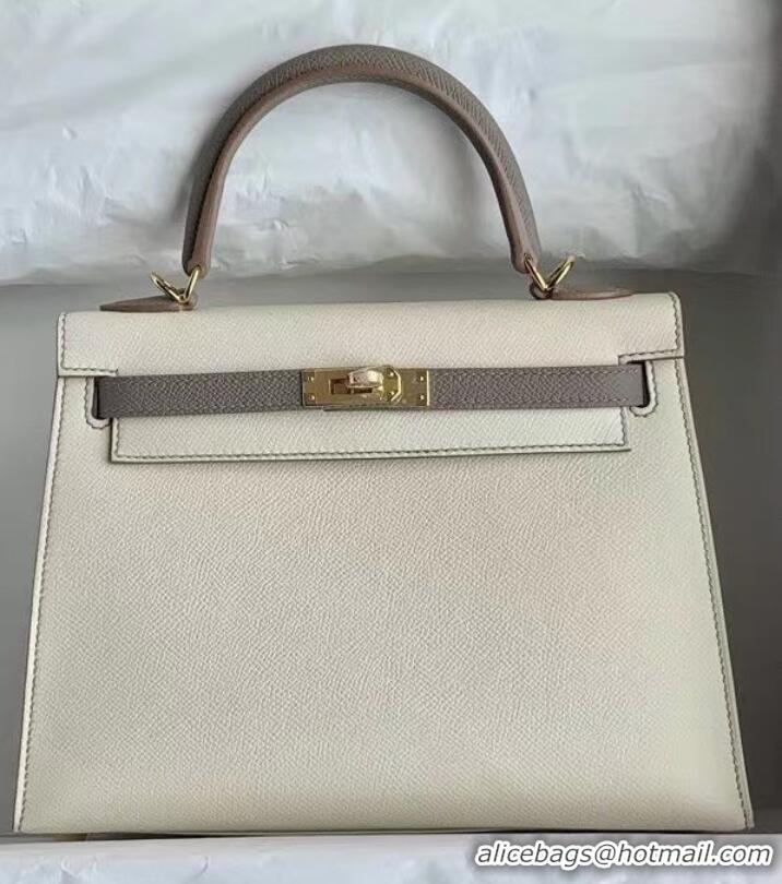 Top Quality Hermes Original Epsom Leather KEL2578 cream&grey