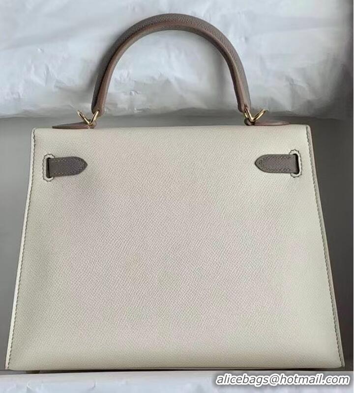 Top Quality Hermes Original Epsom Leather KEL2578 cream&grey