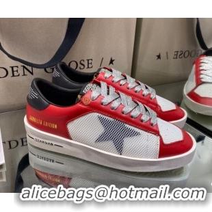 Charming Golden Goose Stardan Sneakers in White Mesh and Red Leather 1027074