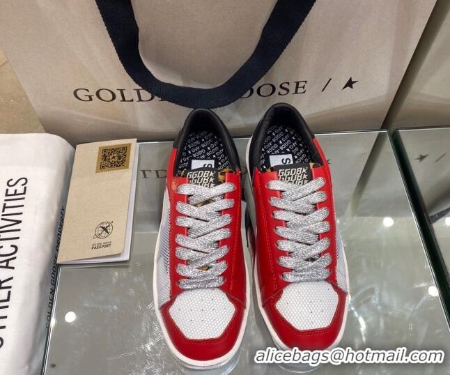 Charming Golden Goose Stardan Sneakers in White Mesh and Red Leather 1027074