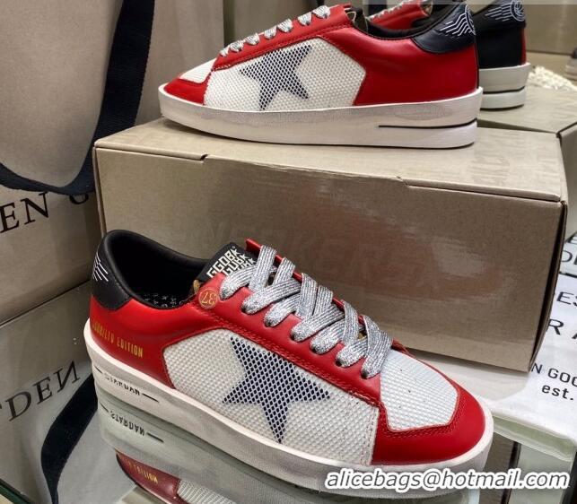 Charming Golden Goose Stardan Sneakers in White Mesh and Red Leather 1027074