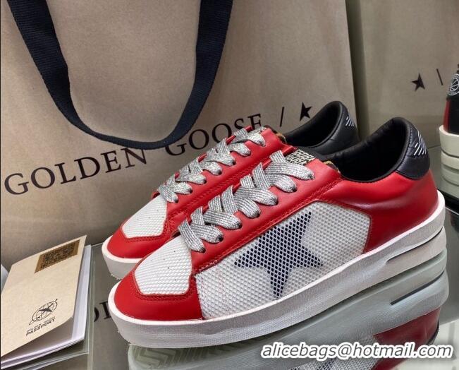 Charming Golden Goose Stardan Sneakers in White Mesh and Red Leather 1027074