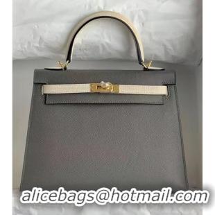 Discount Hermes Original Epsom Leather KEL2578 dark grey&cream