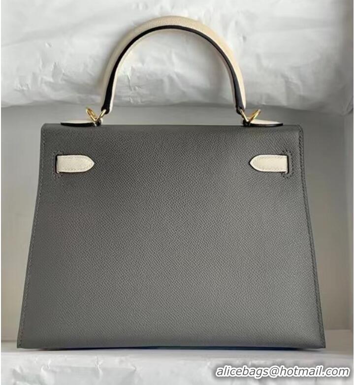 Discount Hermes Original Epsom Leather KEL2578 dark grey&cream